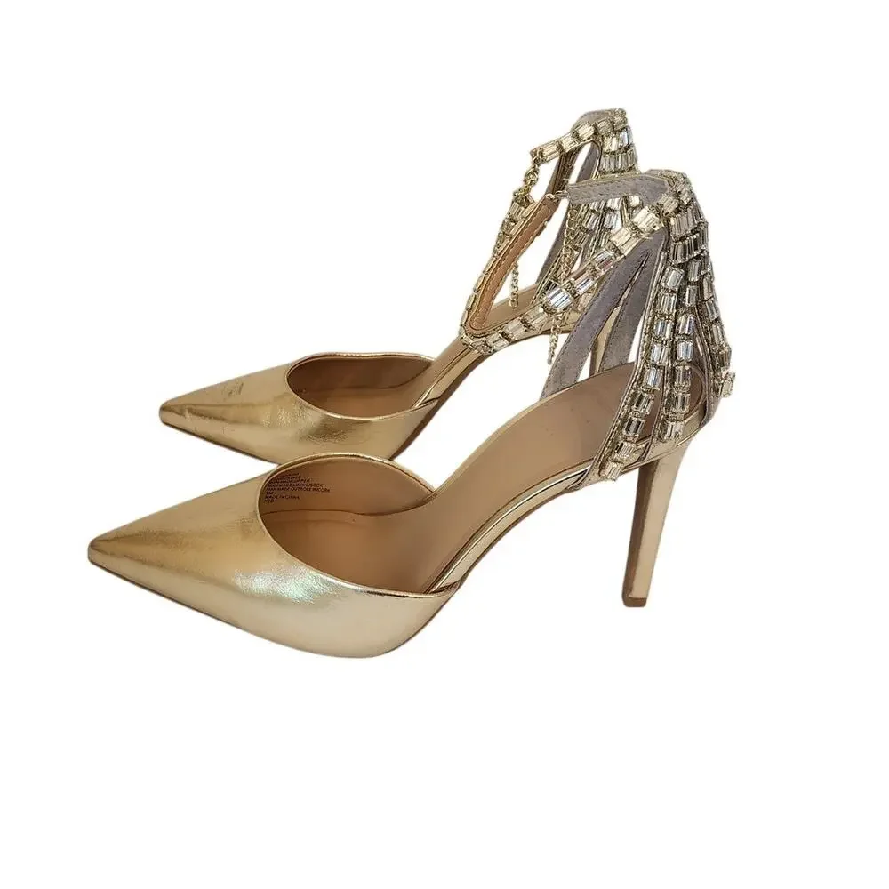 New INC International Concepts Shanni Ankle Strap Pumps Gold Jewelry Formal 9